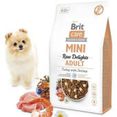 Пълноценна суха храна за кучета от малки породи Brit Care Mini FD Raw Delights Turkey with Shrimp с лиофилизирани парченца сурово пуешко месо и скариди, БЕЗ зърно